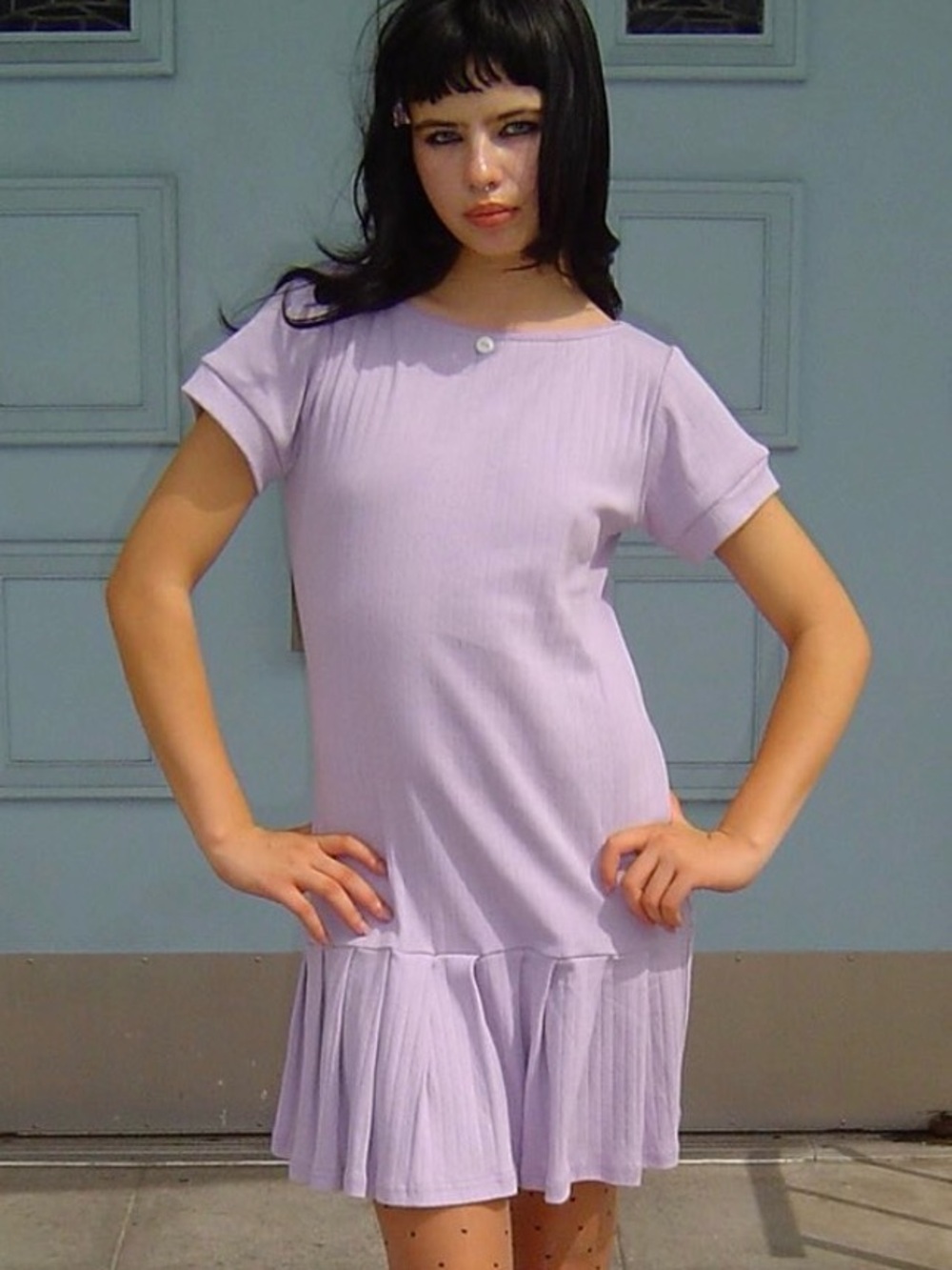 Blondita Janis Dress in Lilac Pointelle